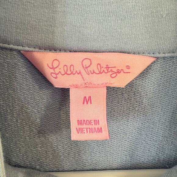 LILLY PULITZER Women’s Skipper Popover Size Medium Peek-A-Boo Lace Sleeve Blue - Picture 6 of 6